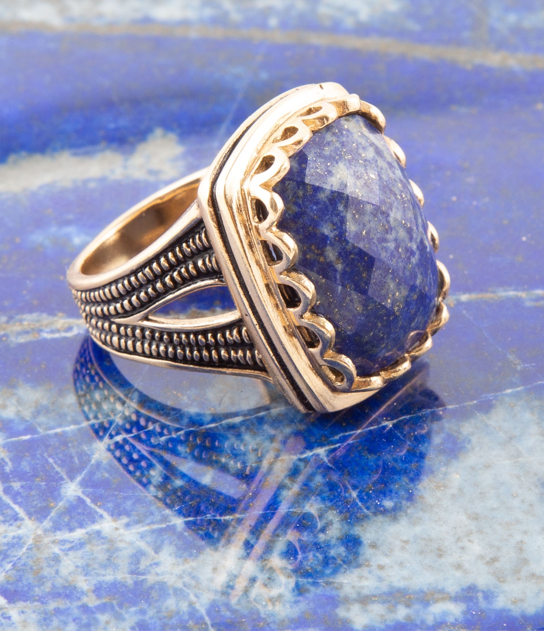 Blue Lapis Golden Cocktail Ring
