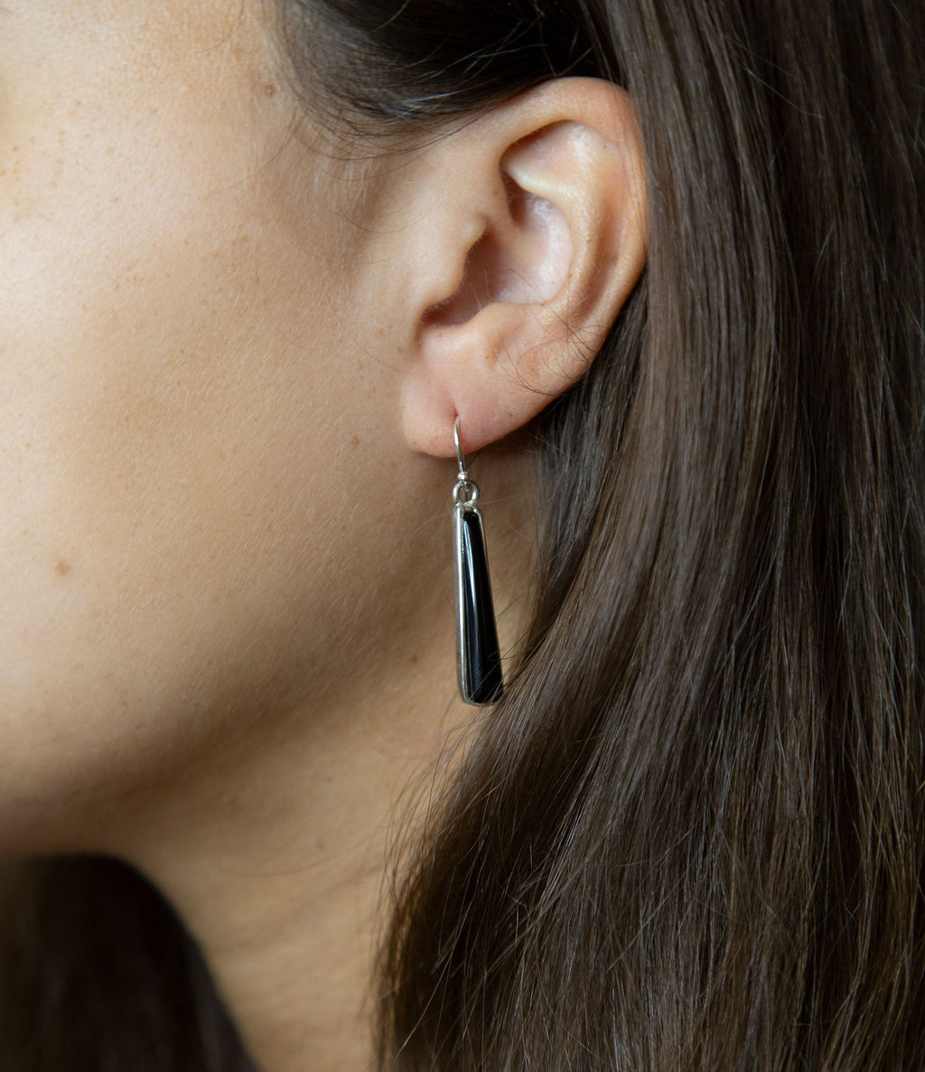 Line Black Onyx Sterling Silver Drop Earrings