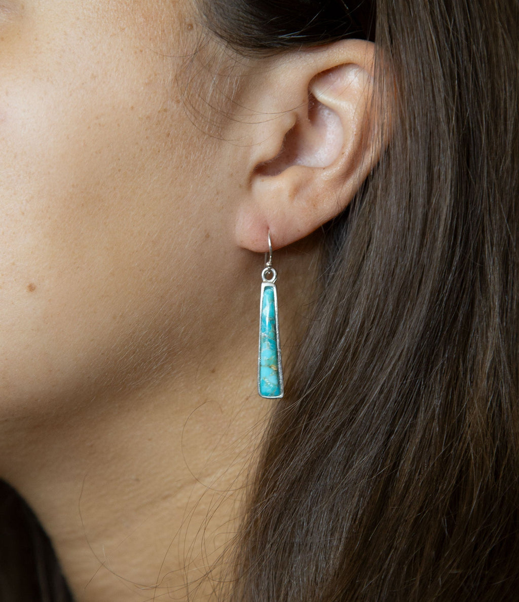 Line Blue Turquoise Sterling Silver Drop Earrings