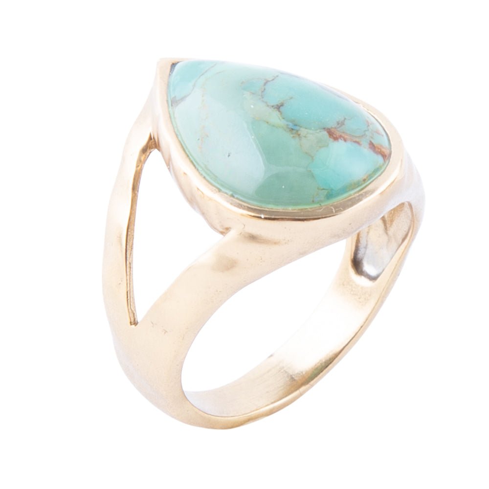 Maisy Blue Turquoise Golden Teardrop Ring