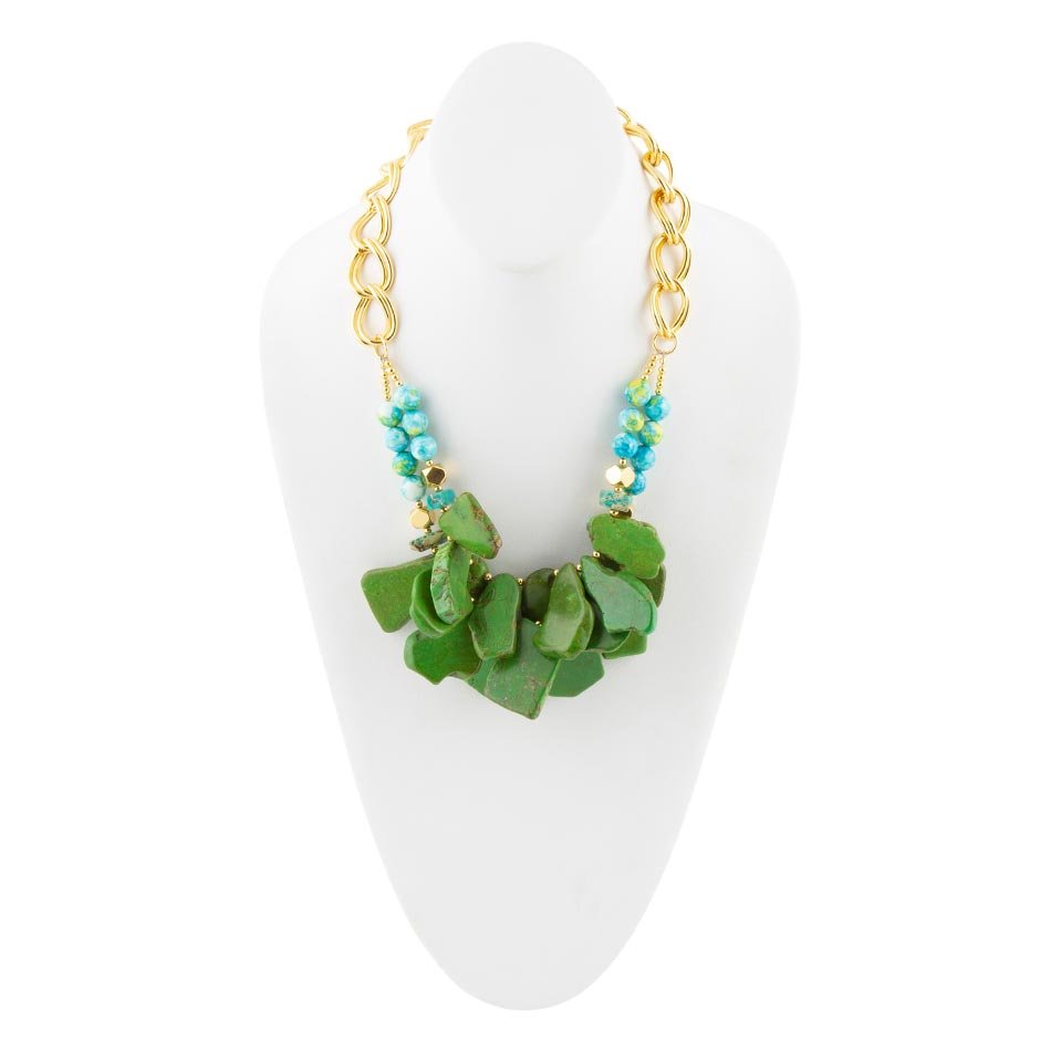 Margarita Green Lime Turquoise Jasper Golden Statement Necklace