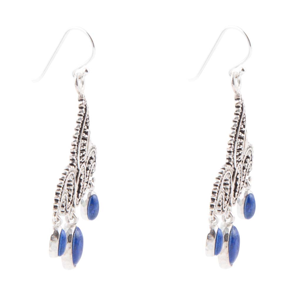 Mehendi Blue Lapis and Sterling Silver Chandelier Earrings