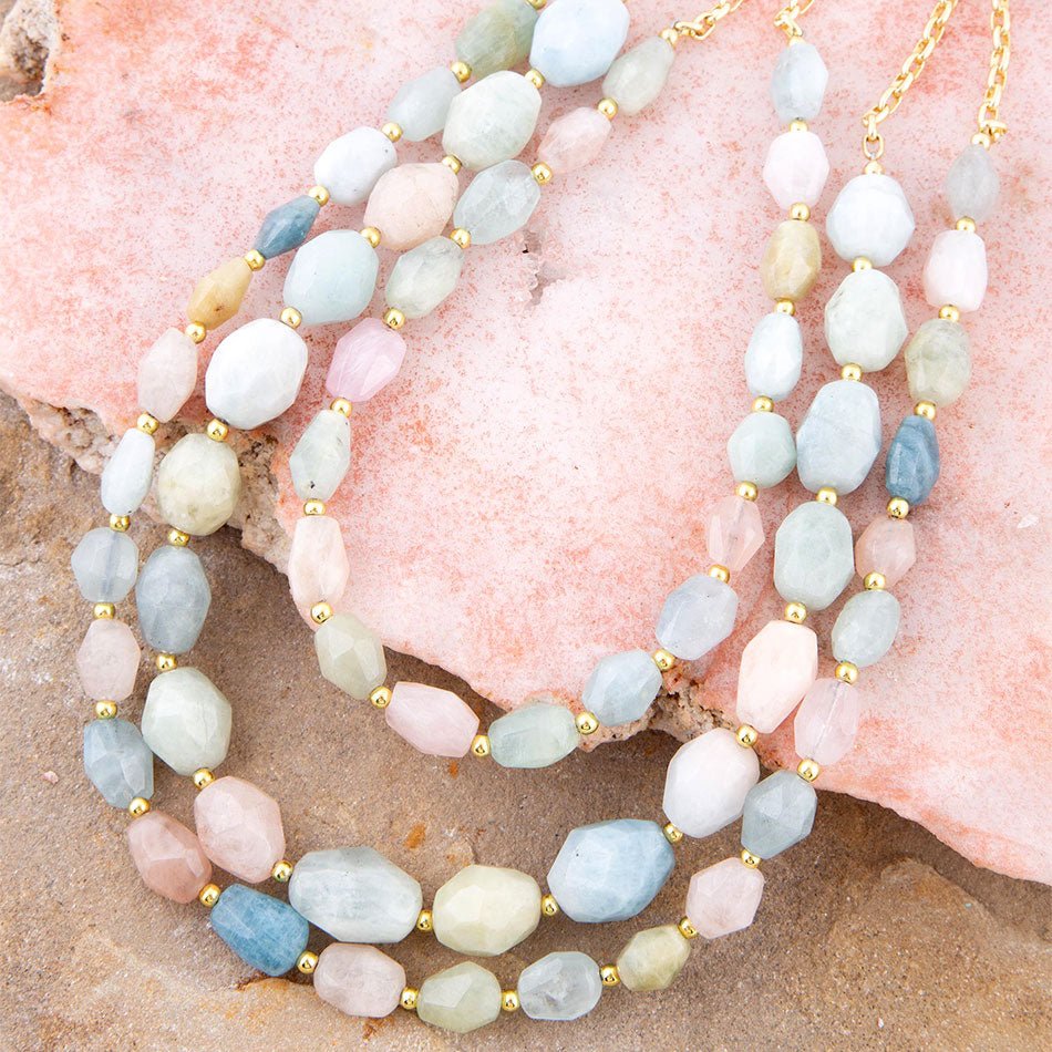 Mixed Morganite Pastel Statement Strand Necklace