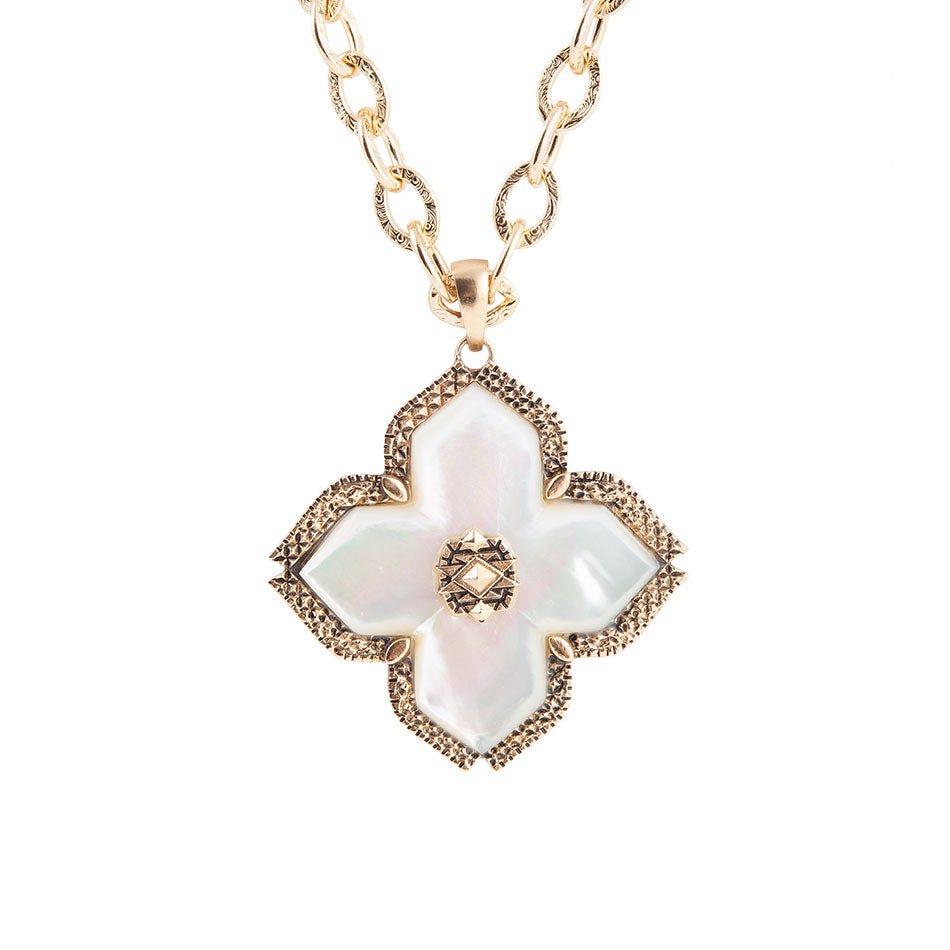 Maltese Cross White Mother of Pearl Golden Chain Pendant Necklace