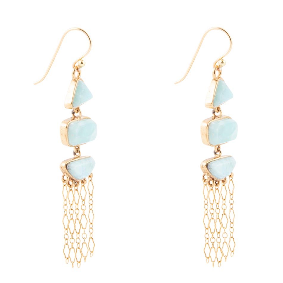 Ohana Blue Larimar Golden Chandelier Drop Earrings