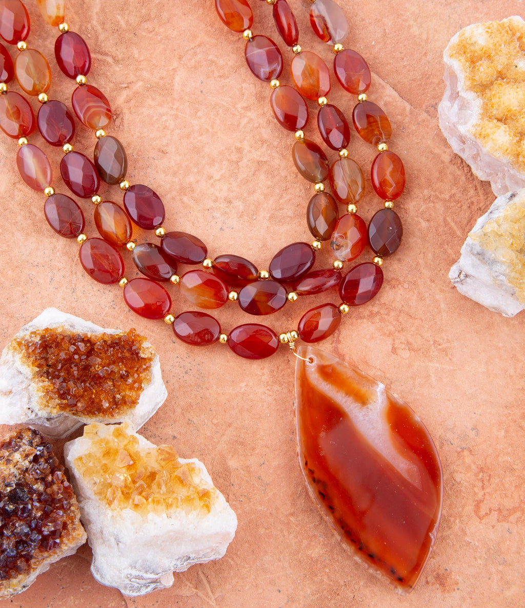 Orange Carnelian Statement Golden Necklace