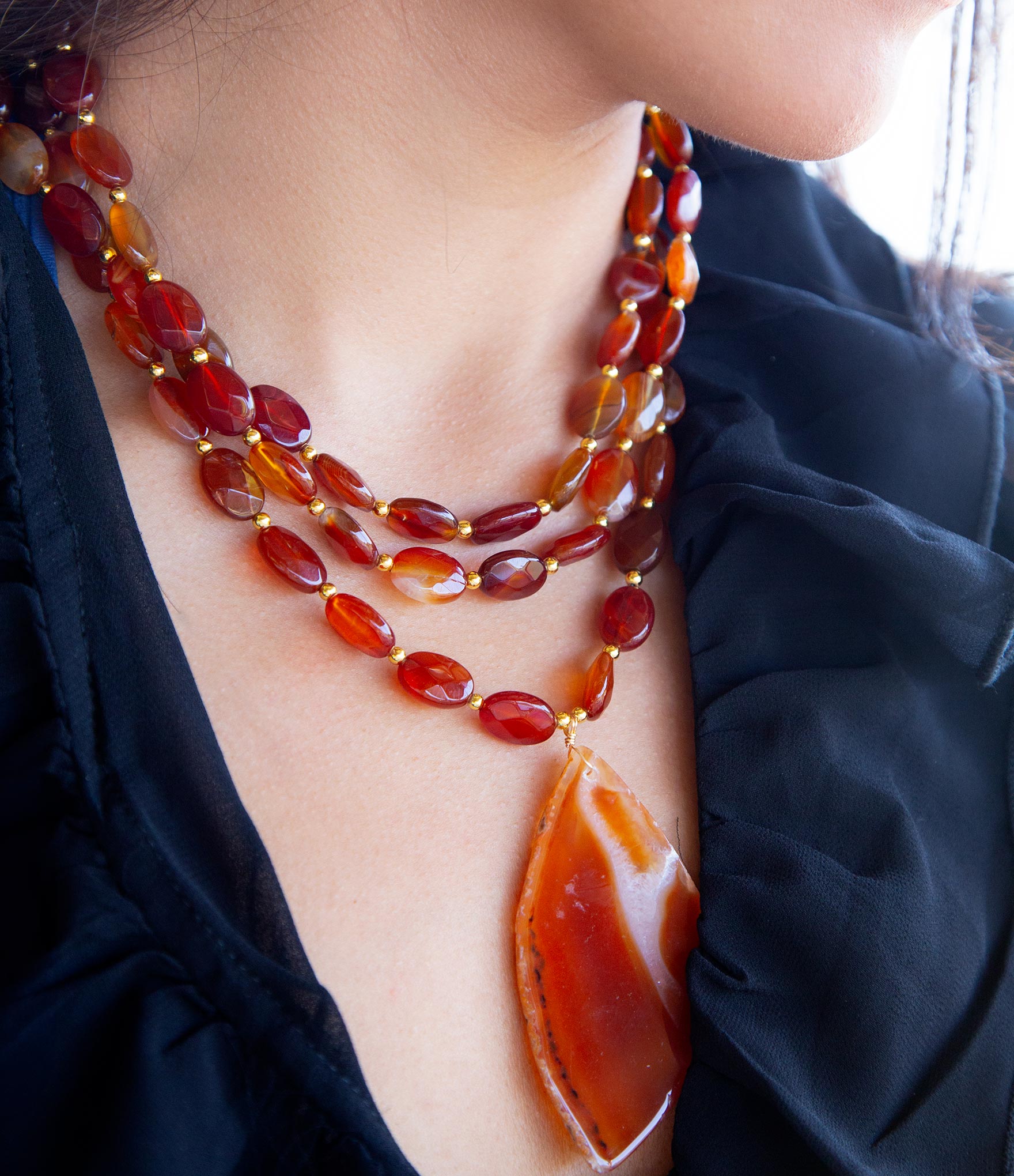 Orange Carnelian Statement Golden Necklace