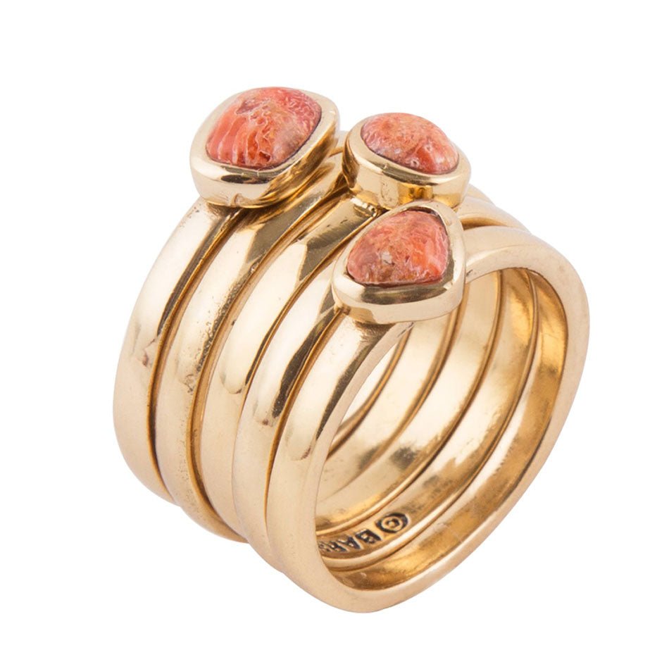 Orange Sponge Coral Golden Stacking Ring Set