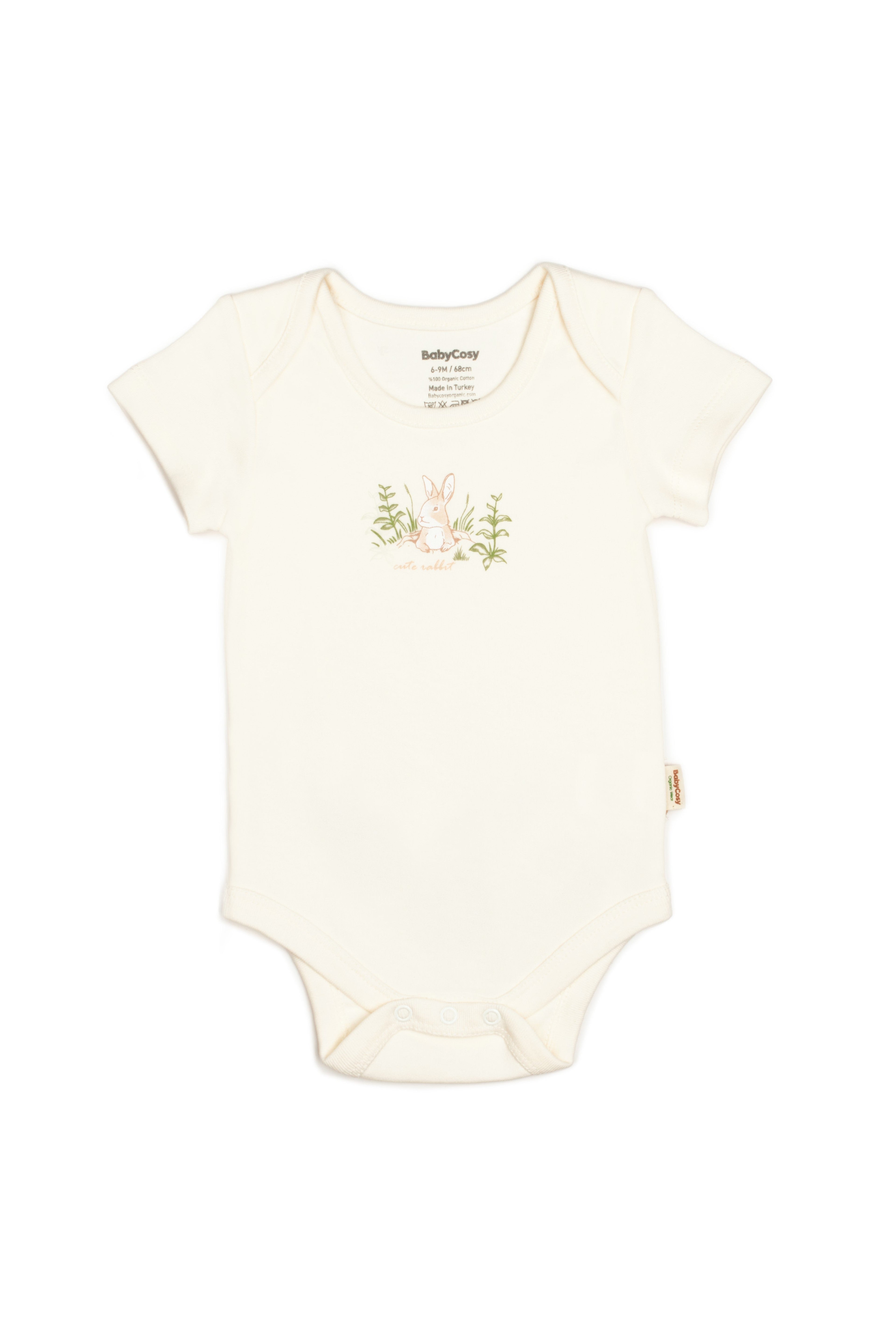 Ecru Bunny Short Sleeve Bodysuit 100% Organic Cotton