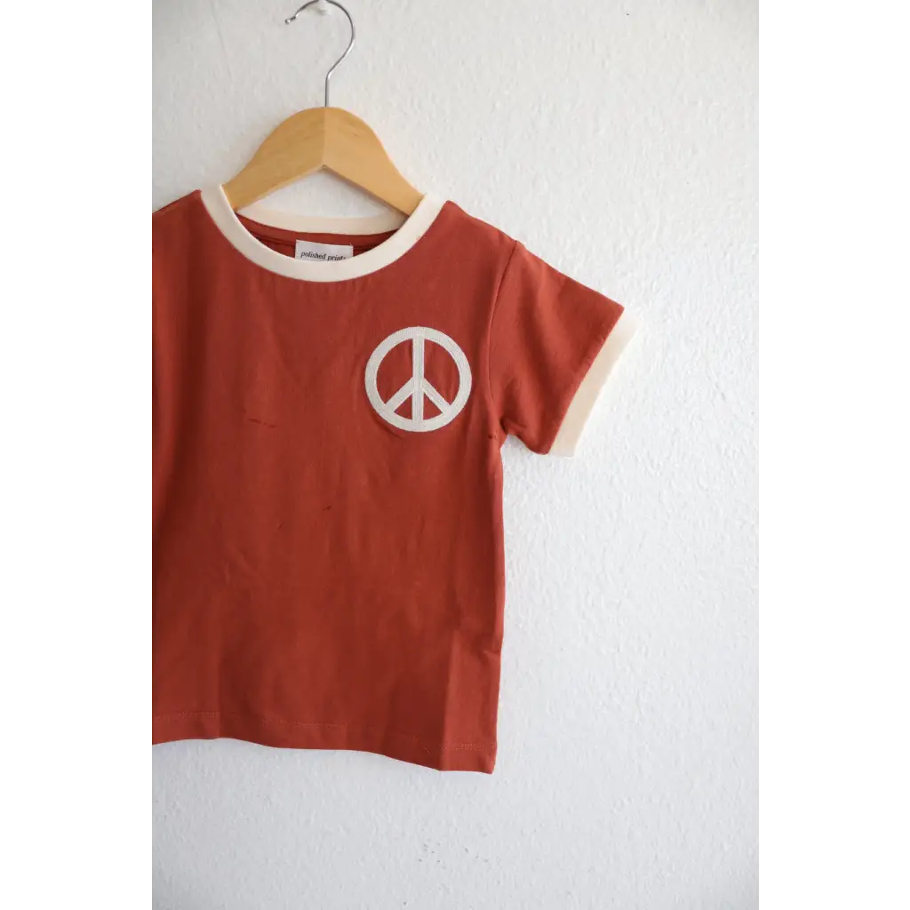 Embroidered Peace Sign T-Shirt in Auburn for Kids