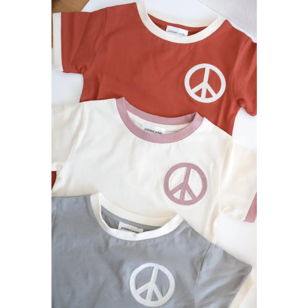 Embroidered Peace Sign T-Shirt in Auburn for Kids