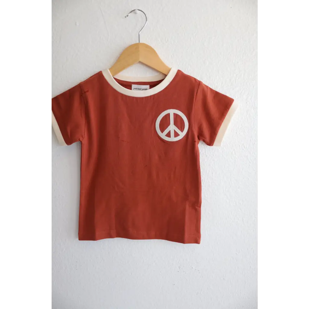 Embroidered Peace Sign T-Shirt in Auburn for Kids
