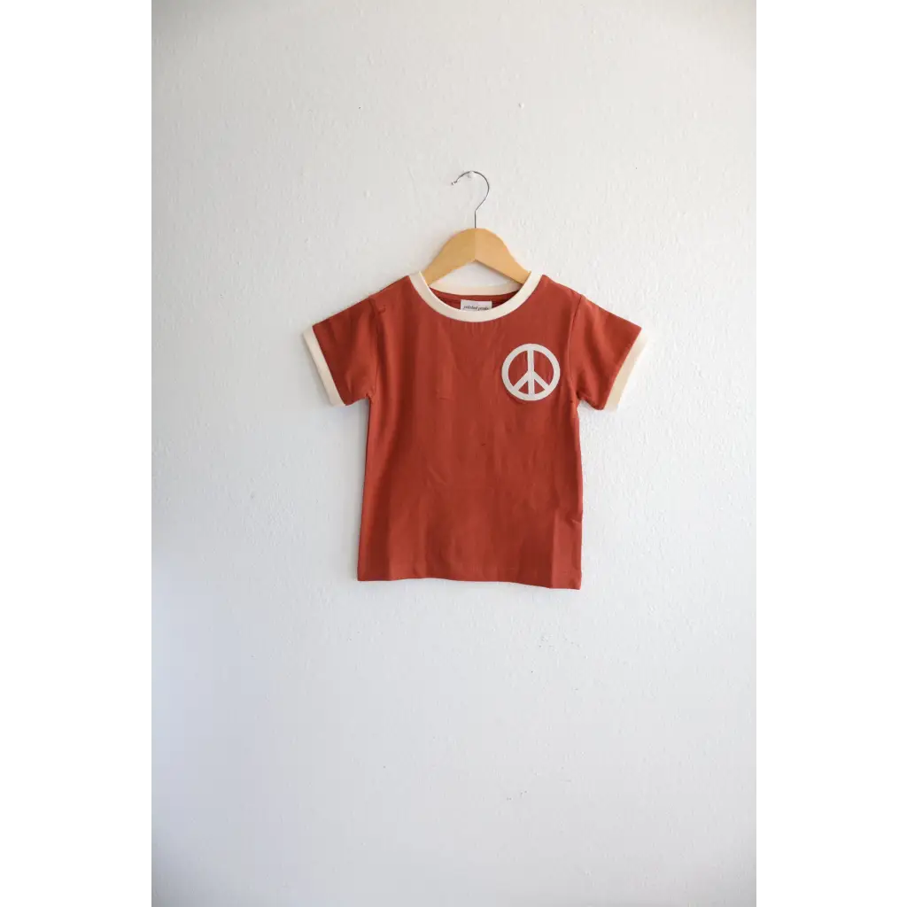 Embroidered Peace Sign T-Shirt in Auburn for Kids