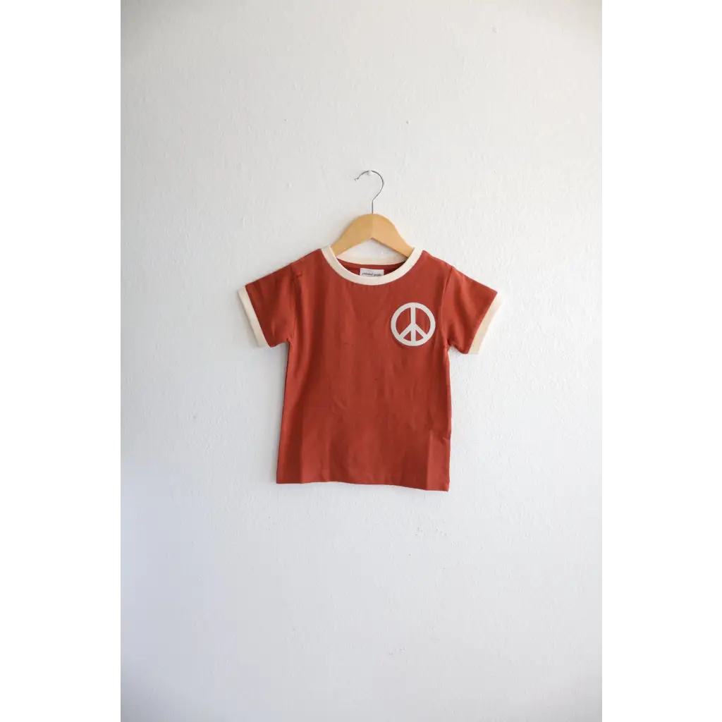 Embroidered Peace Sign T-Shirt in Auburn for Kids