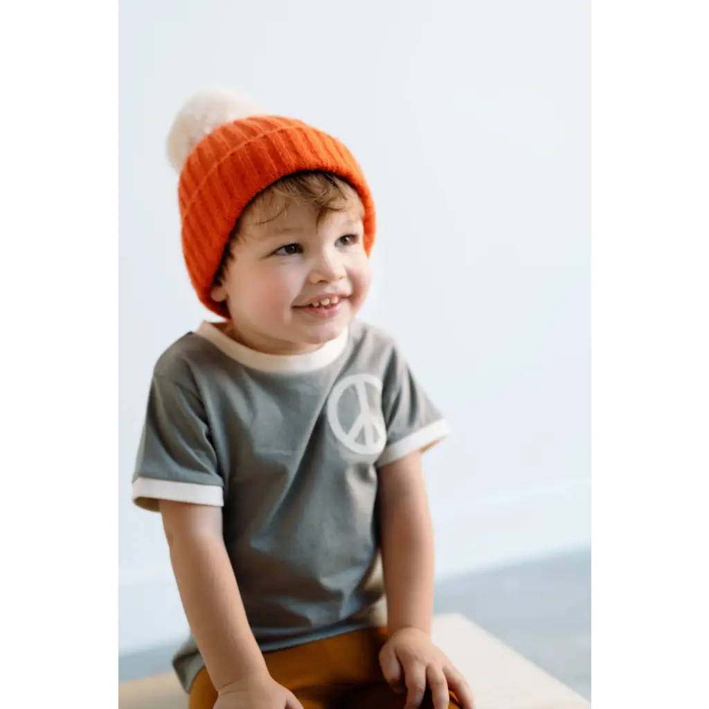 Peace Embroidered Ringer Tee in Moon for Kids