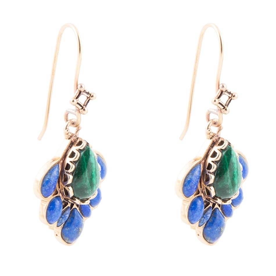 Peacock Blue Lapis Golden Drop Earrings