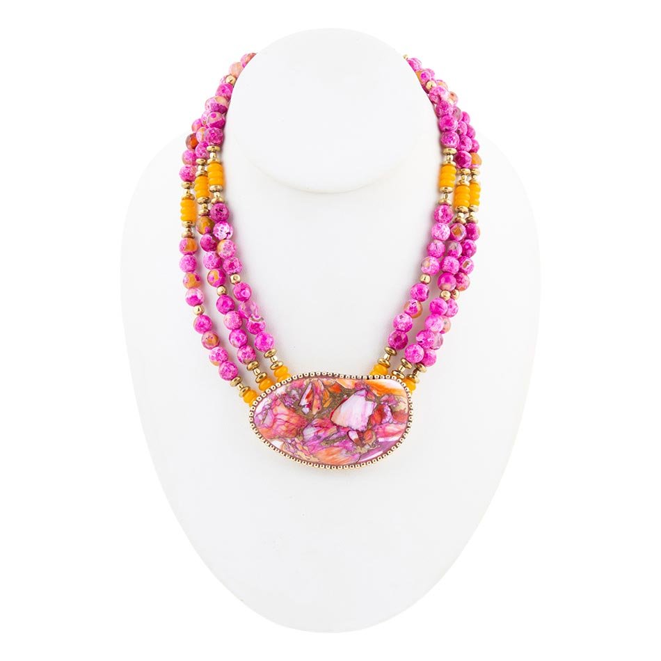Pink Starburst Shell Statement Golden Necklace