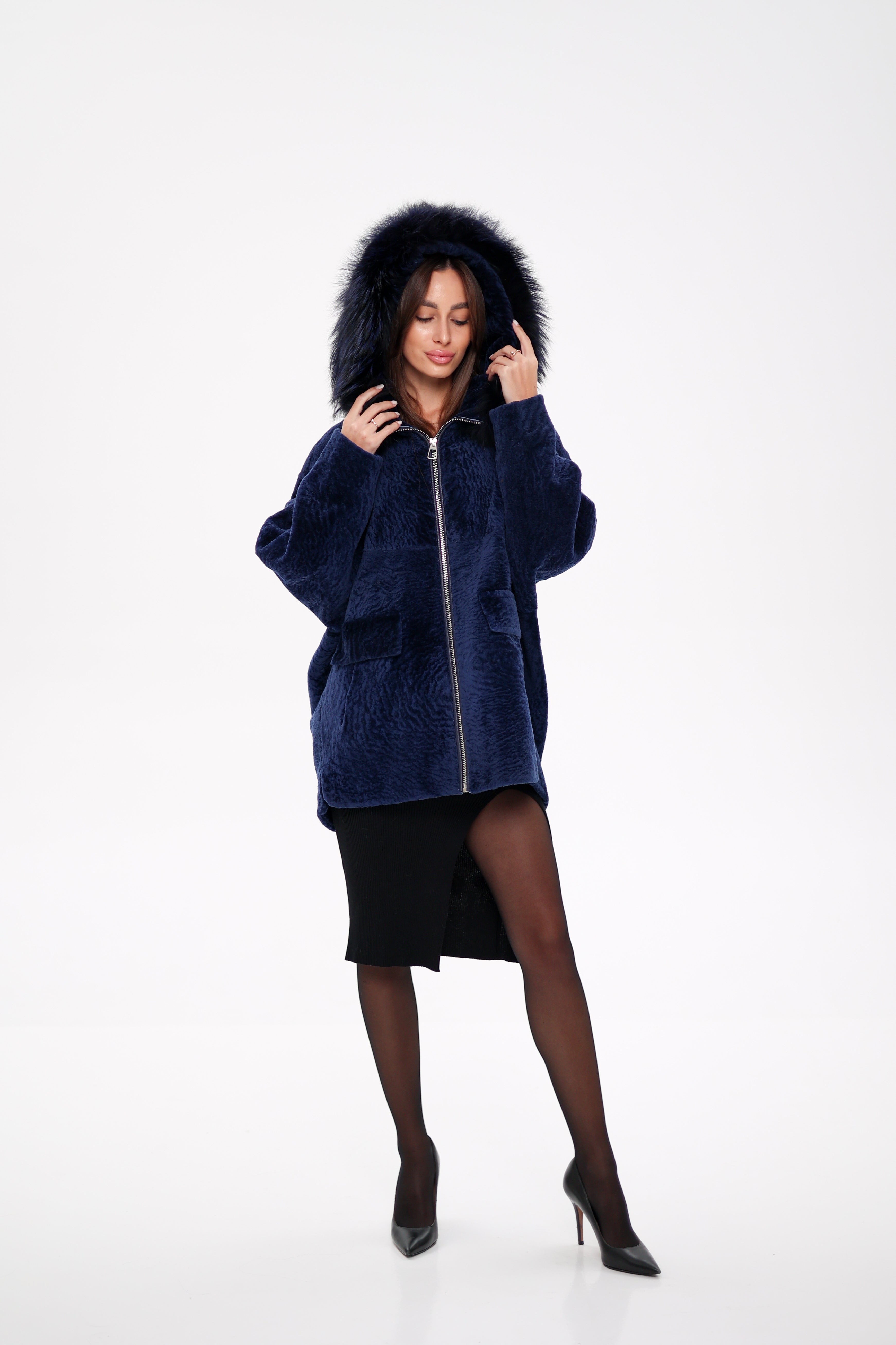 Genuine Shearling Silver Fox Trim Jacket