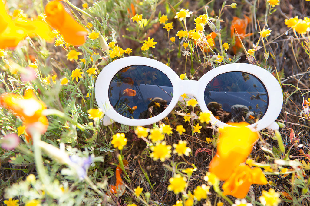 White Cat Eye Oval Clout Sunglass - Kurtis