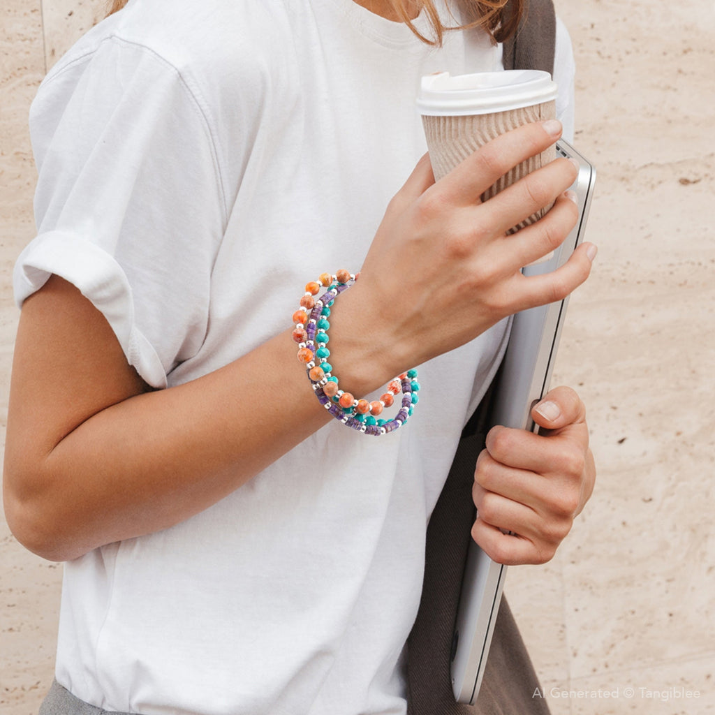 Prescott Blue Magnesite Purple and Orange Bracelet Set
