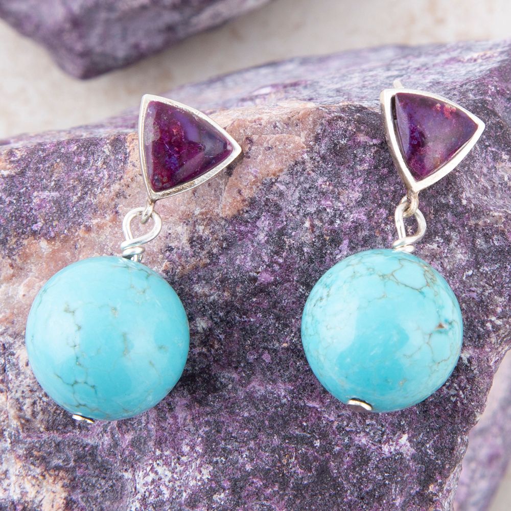 Prescott Purple Turquoise Sterling Silver Drop Earrings