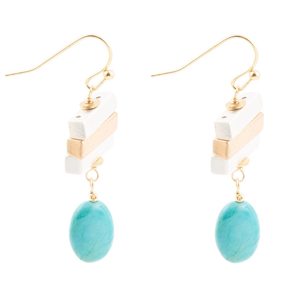 Pueblo Blue Magnesite and Mixed Metal Drop Earrings