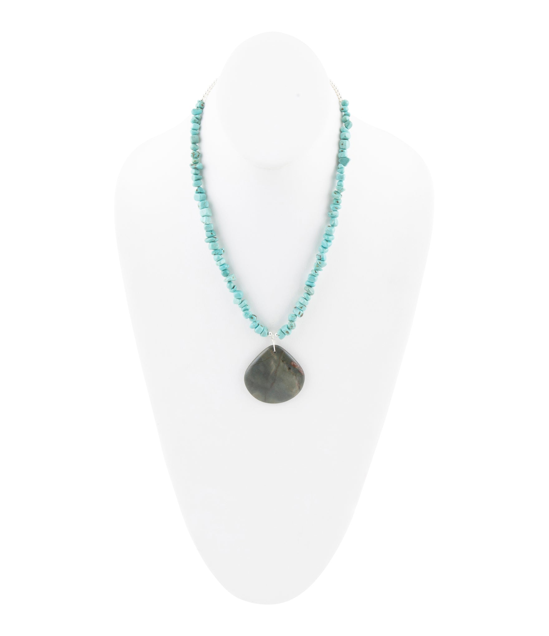 Pueblo Blue Turquoise Magnesite and Jasper Sterling Silver Necklace