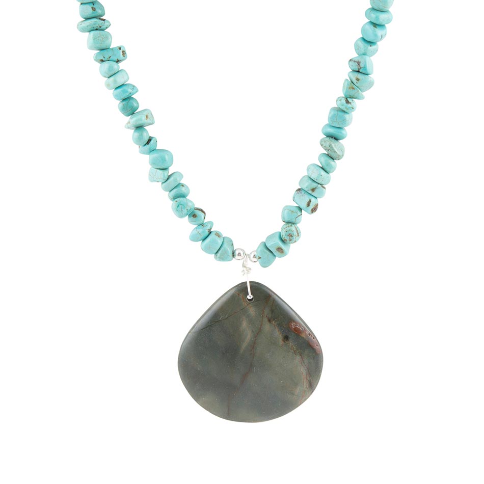 Pueblo Blue Turquoise Magnesite and Jasper Sterling Silver Necklace
