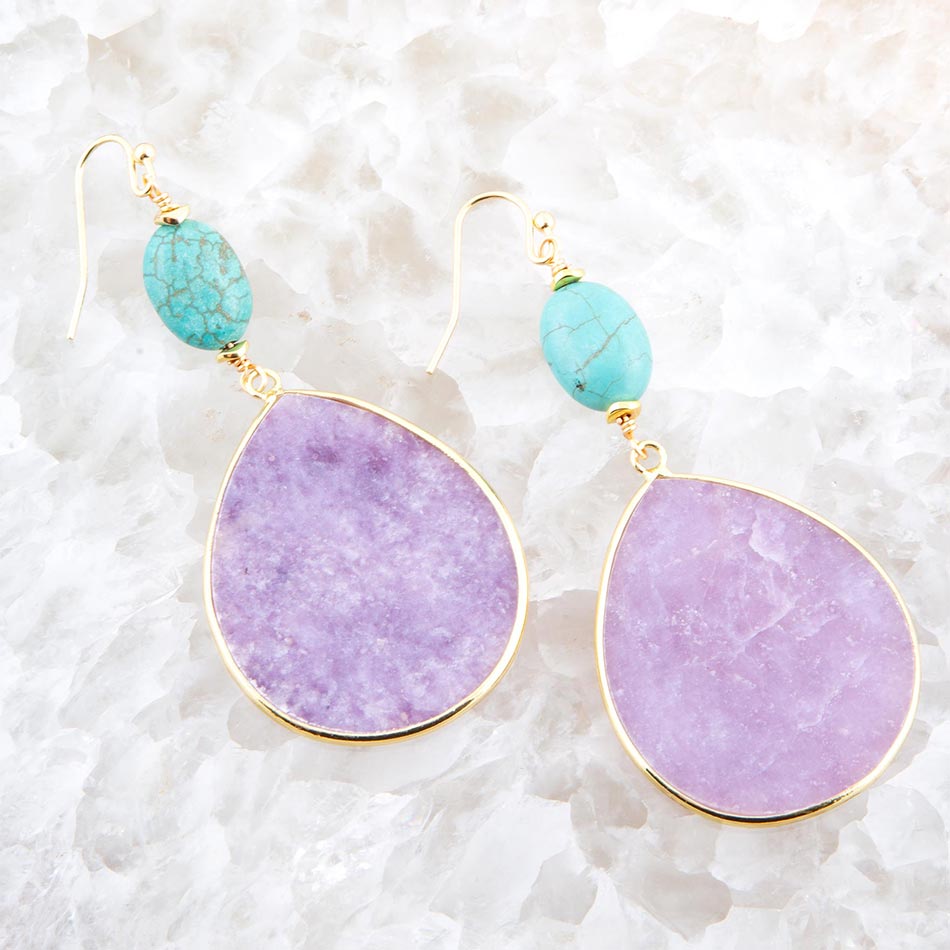 Purple Amethyst Tear Golden Drop Earrings