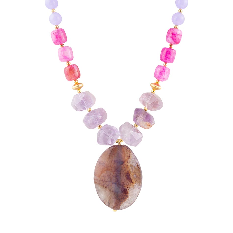 Purple Periwinkle Amethyst and Agate Pendant Necklace