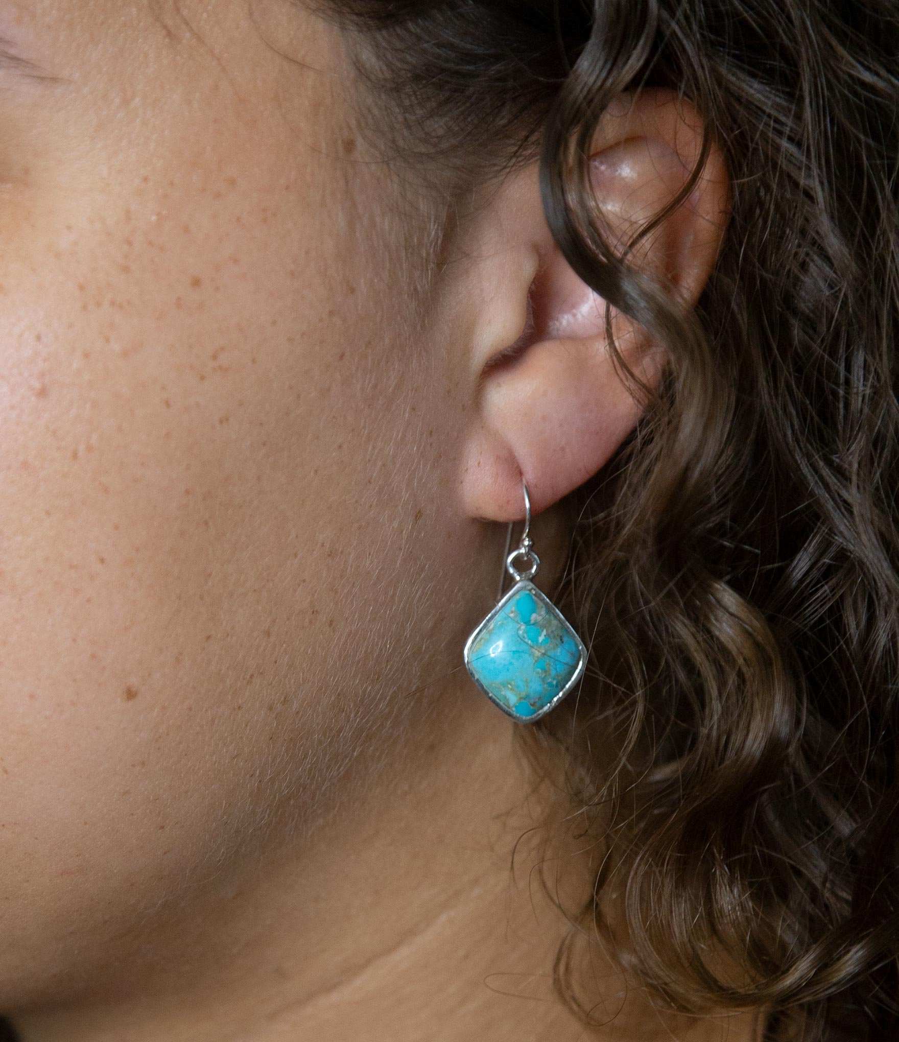 Puzzled Blue Turquoise Sterling Silver Earrings