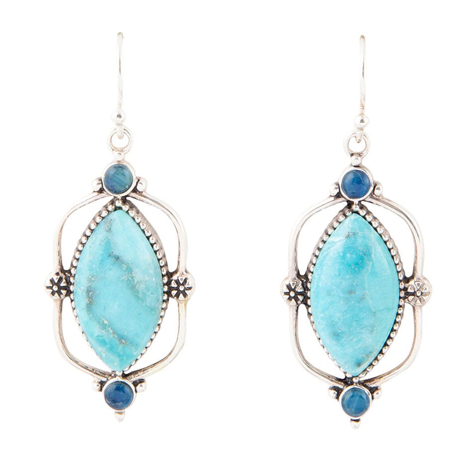 Regal Blue Turquoise and Apatite Sterling Silver Drop Earrings
