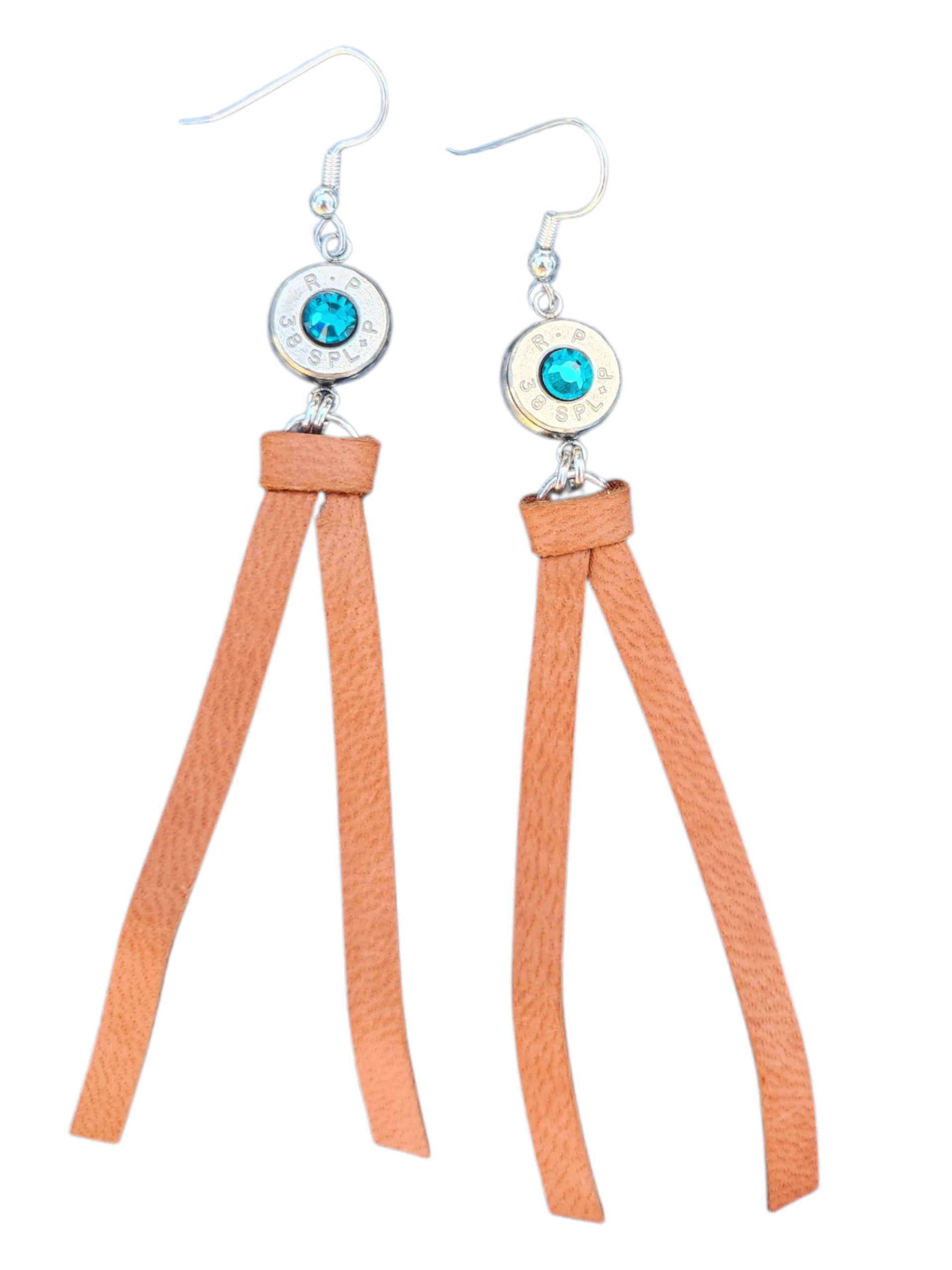 Deer Hide Headstamp Dangle Earrings