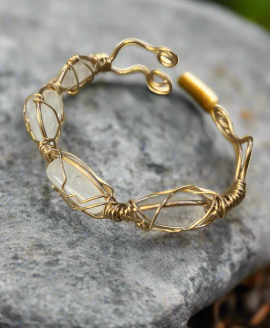 Custom 18K Plated Wire Wrapped Quartz Bracelet