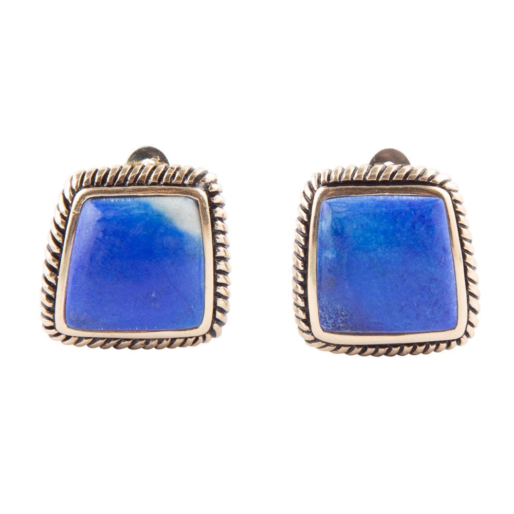 Roped Blue Lapis Golden Clip Earrings