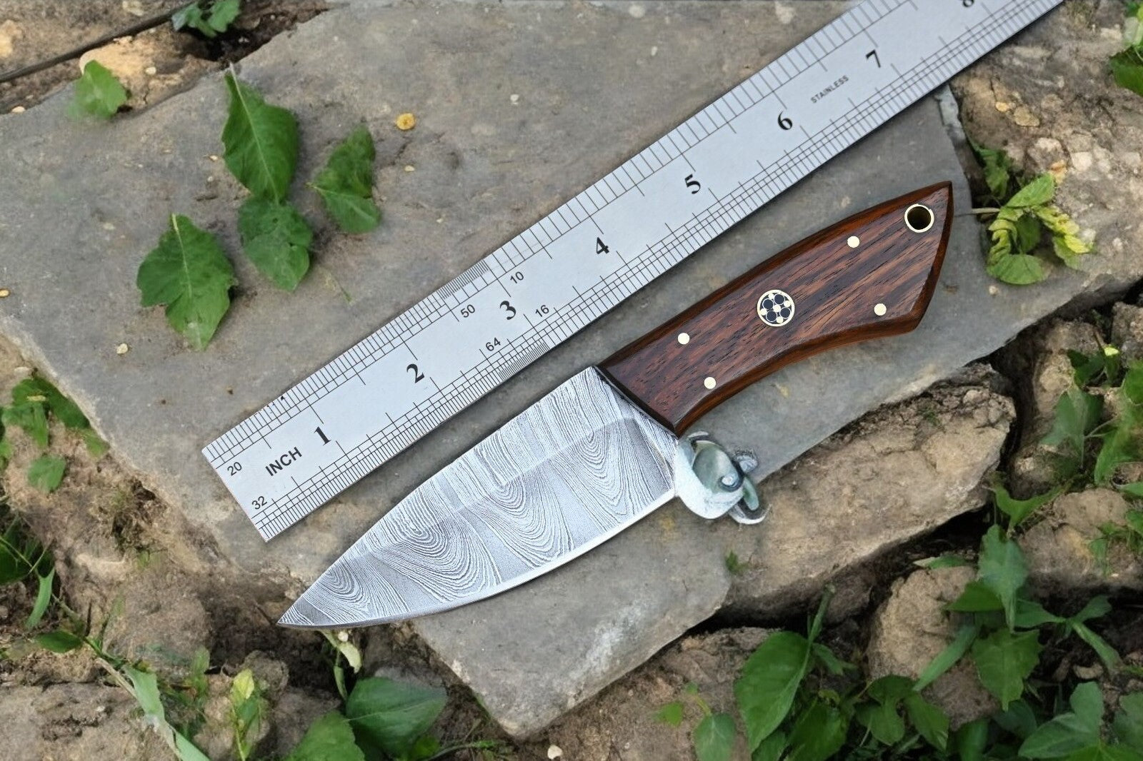 Handmade Damascus Hunting Knife with Rosewood Handle