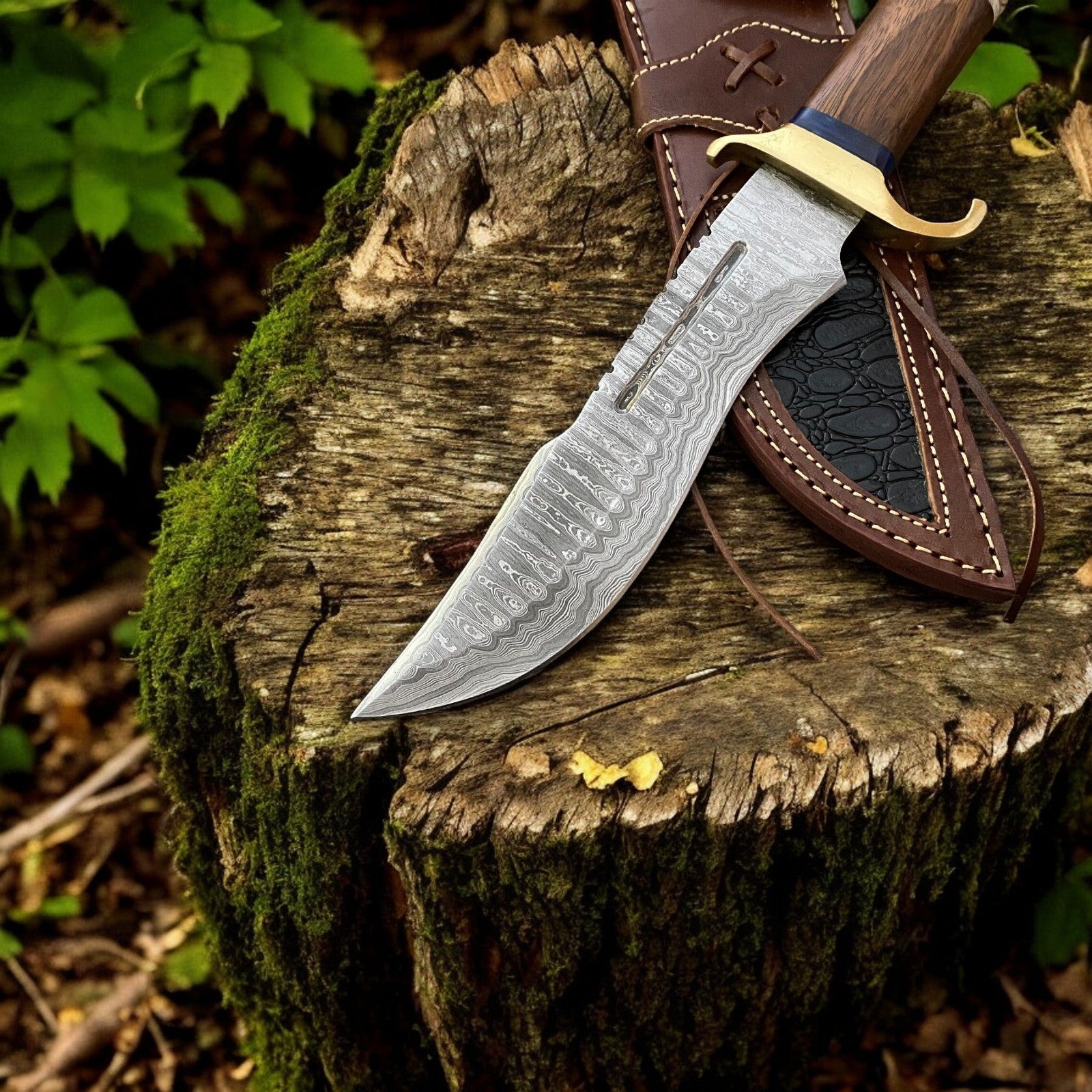 Custom Handmade Bowie Knife - 14" Damascus Steel Blade, Rosewood & Bone Handle
