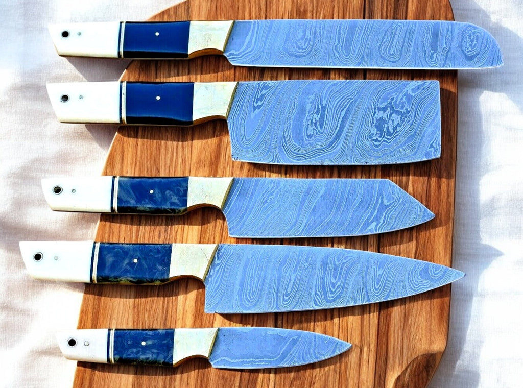 Premium Handmade Damascus Kitchen Knives Set – Resin & Bone