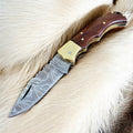 Custom Handmade Damascus Steel Pocket Knife with Rosewood Handle