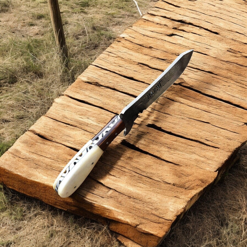 Cowboy Knife with Sheath | Rustic Summer Handmade Damascus Knife