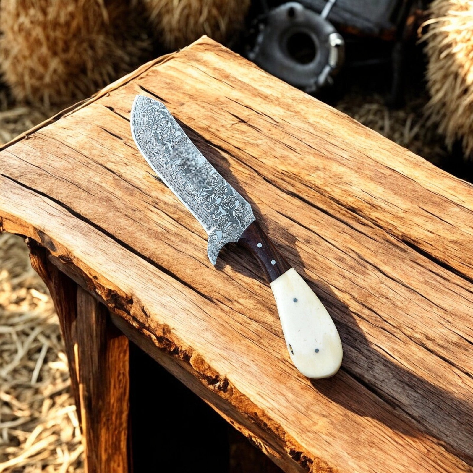Cowboy Knife with Sheath | Rustic Summer Handmade Damascus Knife