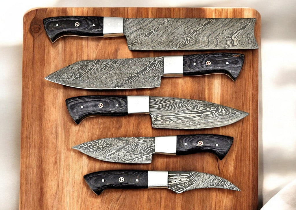 Handmade Damascus Kitchen Knives Set – Exotic Wood Handles