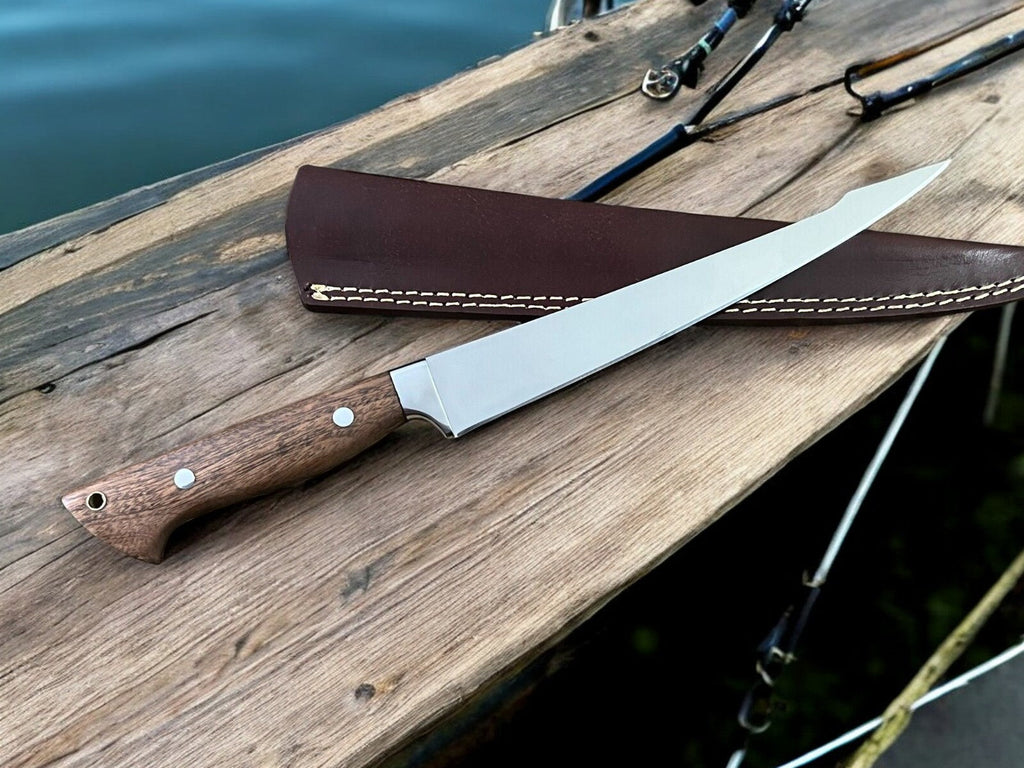 Handmade Fillet Knife with Walnut Wood Handle – 13.6"