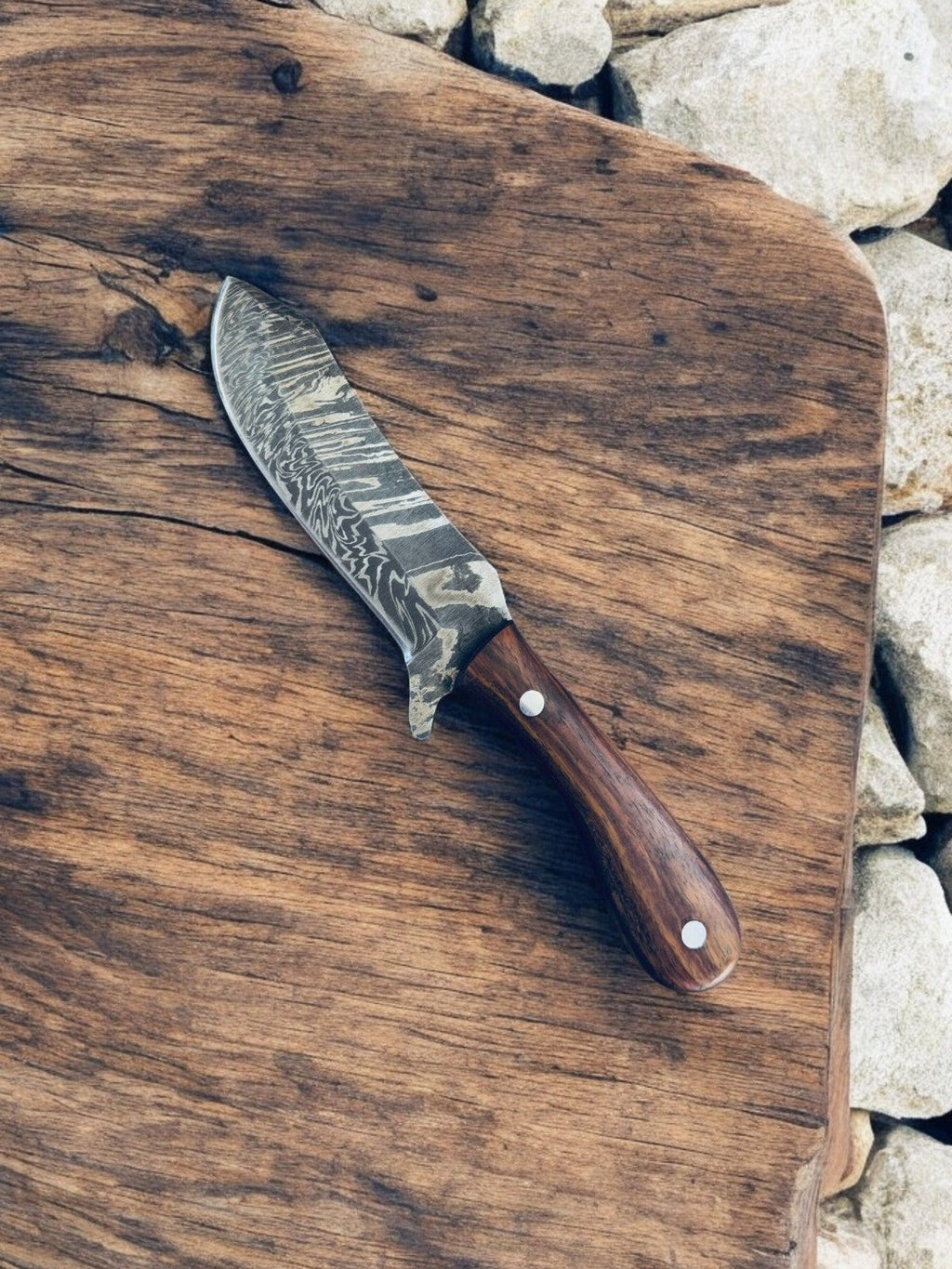 Handmade Damascus Cowboy Knife with Exotic Wood Handle