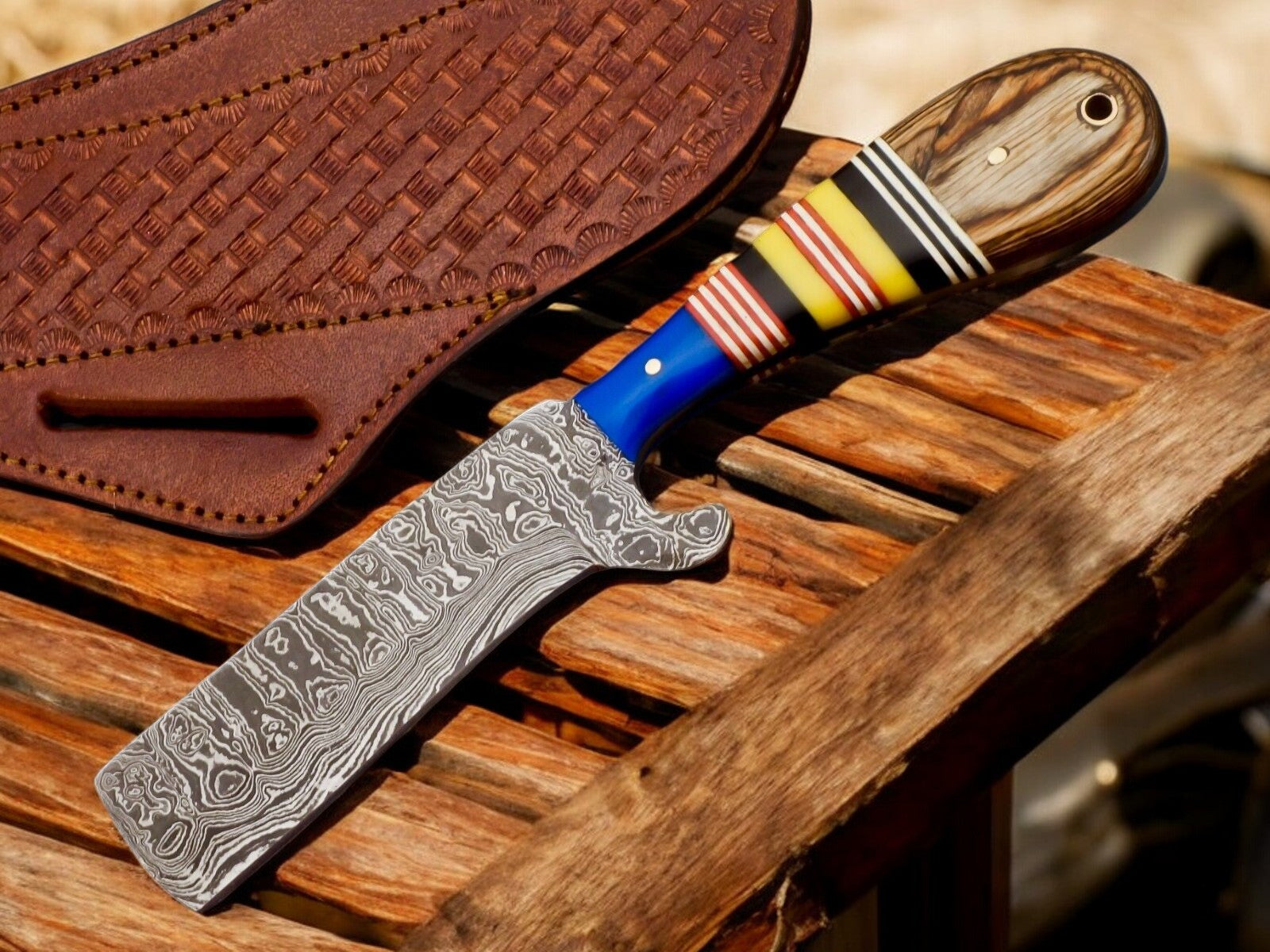 Custom Handmade Bull Cutter Knife – Damascus Steel, 8"