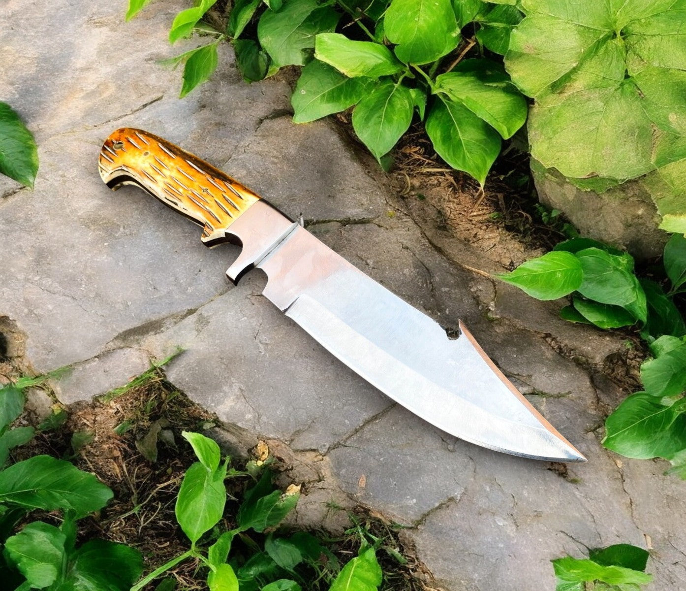 Custom Handmade Bowie Knife - D2 Steel Blade, Bone Handle, 13" Overall
