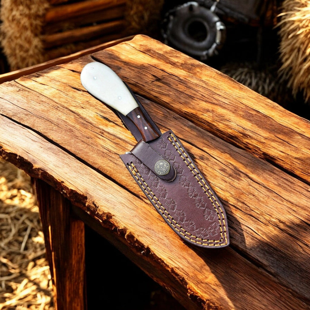 Cowboy Knife with Sheath | Rustic Summer Handmade Damascus Knife
