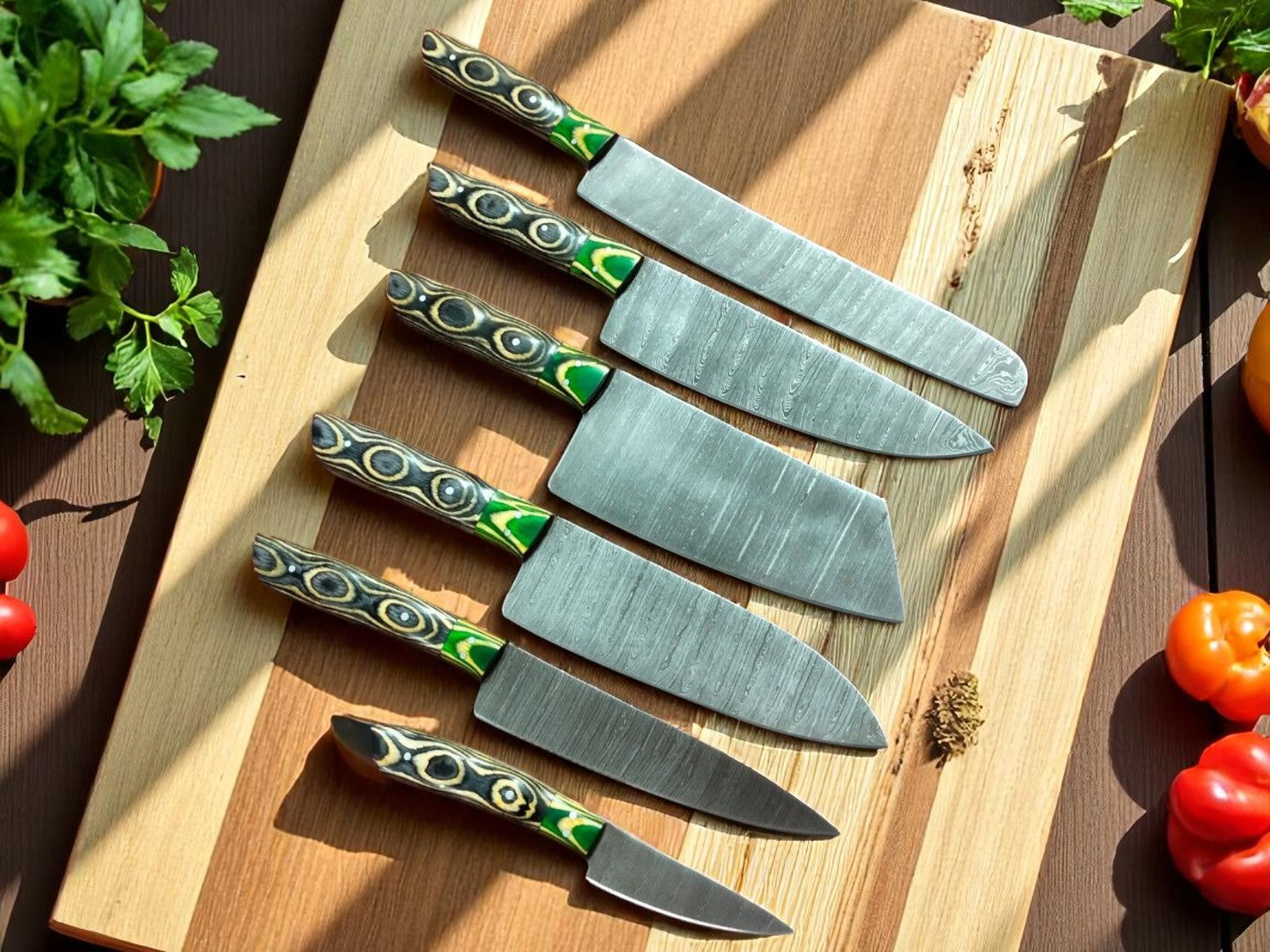 Custom Handmade Damascus Steel Kitchen Knives Set