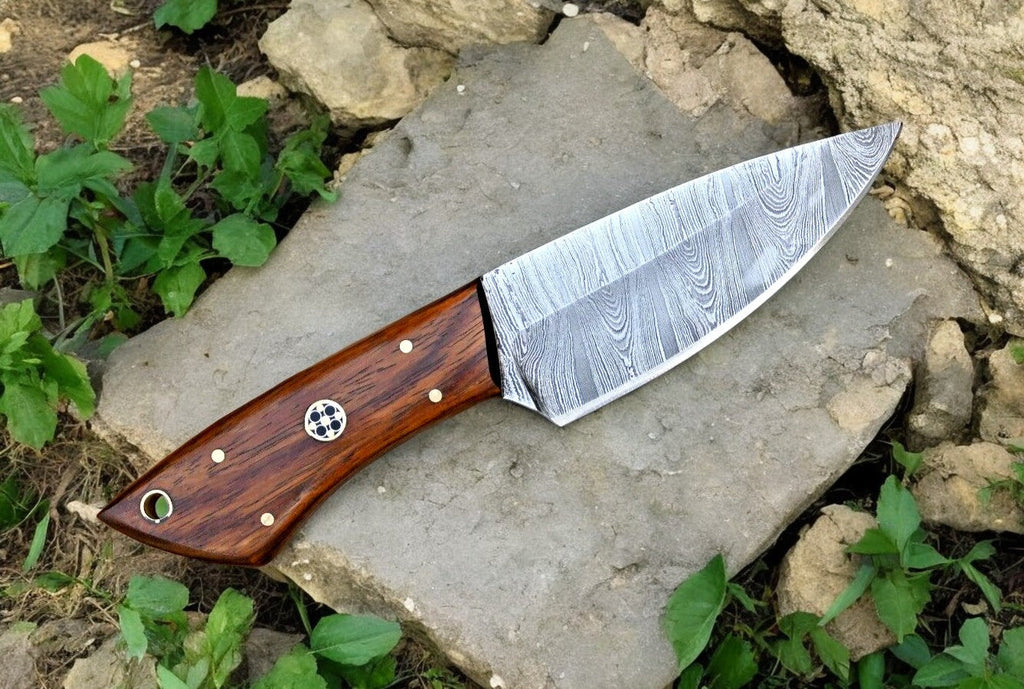 Handmade Damascus Hunting Knife with Rosewood Handle