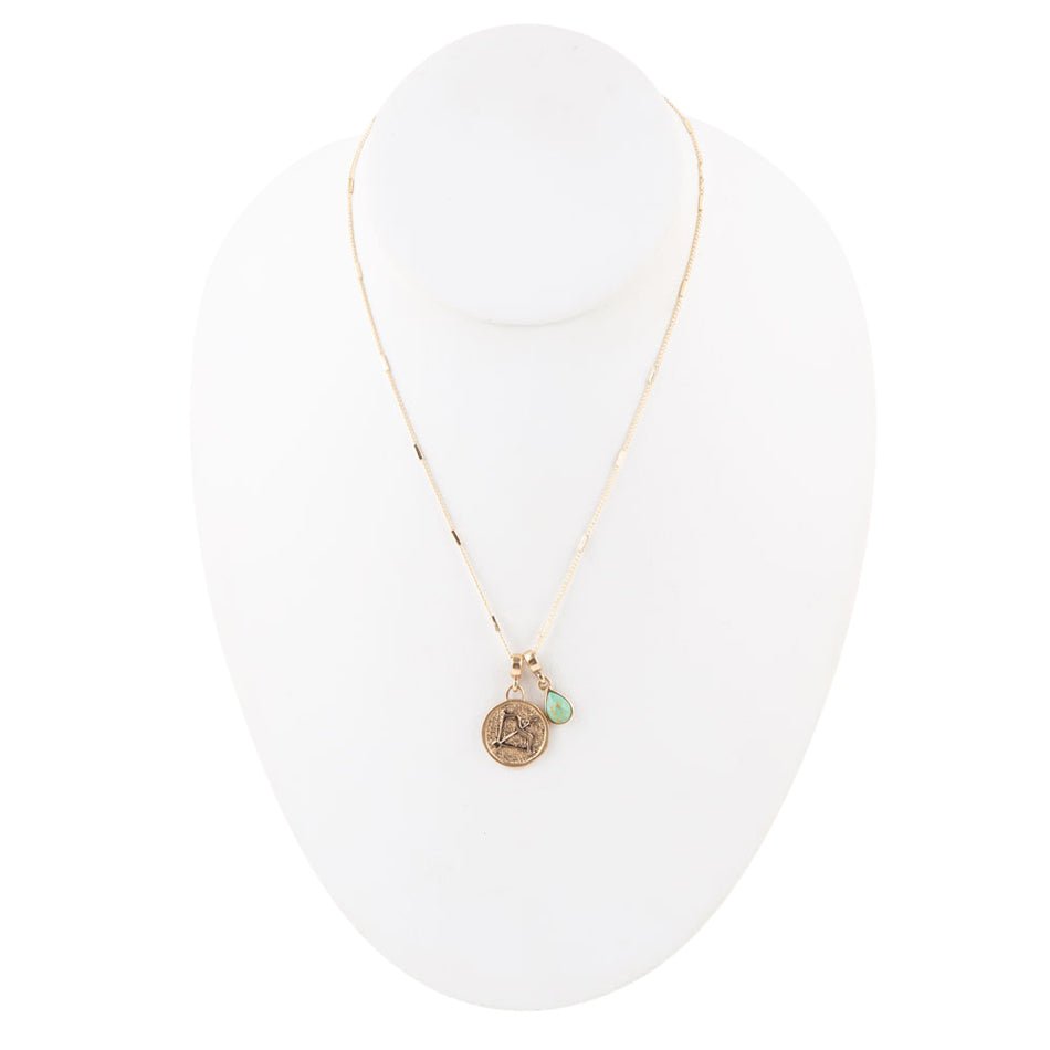 Sagittarius - Zodiac Blue Turquoise Golden Charm Necklace